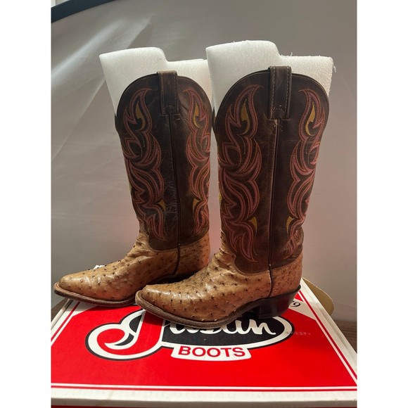 Justin Tan Pint Ostrich with Brown uppers  size 6B - Picture 4 of 7